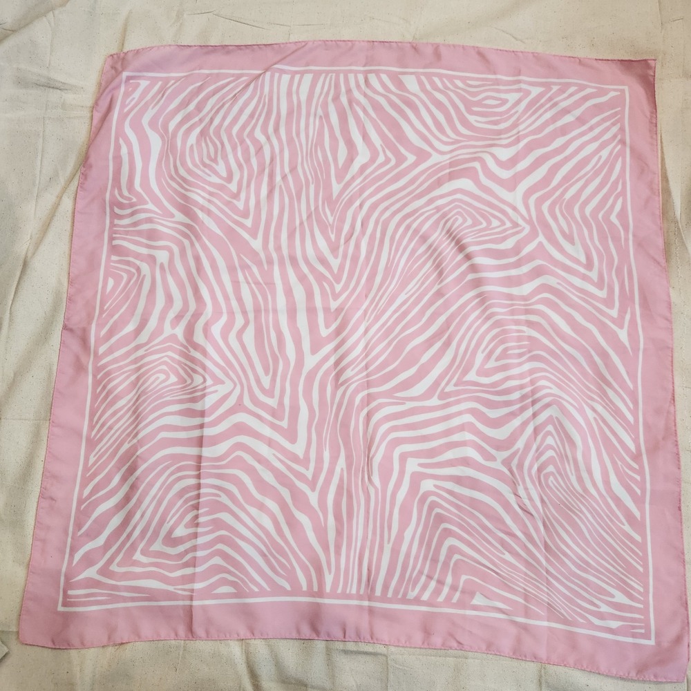 Vintage 1988 Avon Pink & White Abstract Zebra Animal Print Square Scarf 36 x 36